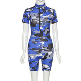 Camouflage Workout Active Wear Rompers Short Sleeve Sporty Biker Shorts Playsuits 2020 Summer Fashion Casual Playsuit