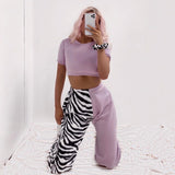 2020 Fall Fashion Women Tank Top Casual Purple Leopard Pants Cargo Stack Outfit Two Piece Pants Set