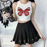 X00330S 2021 new short style slim crop top short sleeves round neck and butterfly print T-shir