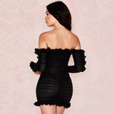 2020 Fashionable new gauze flounces bodycon long sleeve deep V hollowed-out lace-up dress