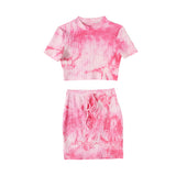 X00177S 2021 fashion women outfit tie-dye short sleeve navel cover hip casual suit trendy sets