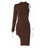 Sexy one-shouldered long sleeve dress women 2020 Autumn new slimming dress