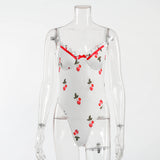 X00305S 2021 vendors clothing new cherry-print patchwork lace floral halter bodysuit