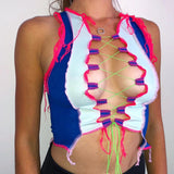 X00526M Hot style bright line tie hollow-out sexy slim body crop navel vest female