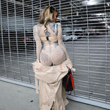 Sexy see through mesh printed onesie pants two piece casual suit