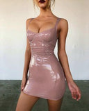 Women Sexy Sling Sleeveless PU Leather Mini Club Dress 5 Color