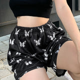 X00334M Women's butterfly print drawstring loose high-waisted slim shorts street snap sport slacks