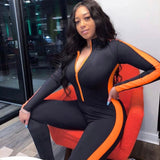 Color patchwork female push up fitness jumpsuits rompers womens autumn winter women full sleeve zipper jumpsuit