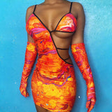 Phoenix New arrival sexy women dress+Halter v-neck sexy hollowed-out backpack hip print dres