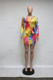 X00629M tie-dye casual shorts two-piece set printing long sleeve two-pieces sexy clothes