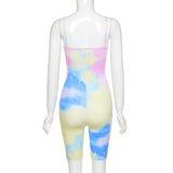 Summer new female print sexy suspenders sport short jumpsuit+Outdoor cycling sports suits+Sexy sleeveless tops and hot