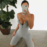 Sexy Workout Active Wear suspenders low-cut zipper v-neck fitness jumpsuit women