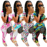 X00521L Phoenix New arrival sport women two-piece set+Tie-dyed butterfly short sleeve pantsuit