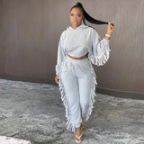 2021 hot style Tassel crop bat sleeve hoodie suit casual fashion women's 2 pieces set plus size in stock