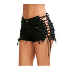 Sexy Summer Women Denim Shorts Black Blue Ripped Short Jeans Femme Tassel Lace Up Bandage Hotpants