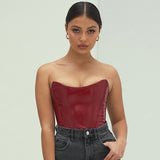 X02113C PU Leather Crocodile Sexy Strapless Corset Crop Tops for Women Fashion Sleeveless Backless Club Party Top Cropped