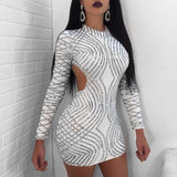 White sequins long sleeved backless dress for nightclubs 2021 summer hot sale wholesale