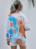 X00554M long sleeve fashion two piece tie-dye printed ladies home suit long-sleeved blouse and shorts two-piece set