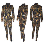 2021 Hot sale Stand collar sexy tie with leopard print long sleeve shirt suit casual 2 pieces set plus size in stock