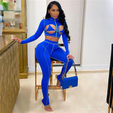 X01135S womans 2 piece set New round stand collar open-waist long-sleeved T-shirt and hip-lifting jumpsuit