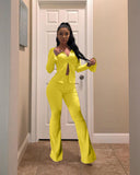 X00453L Phoenix New arrival sport women two-piece set+Two-piece flared trousers with slit sleeves