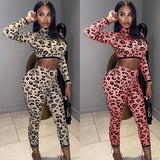 X00465L Phoenix New arrival sport women two-piece set+Leopard print navel print trouser suit