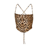 Sexy Leopard Print T-shirt Hollow Bandeau Women Club Clothes Summer Backless Strappy Crop Top Femme