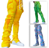 X01063S Double-faced fleece printed multi-pocket superbomb overalls with drawstring trim