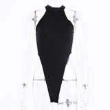 X30030S spring/summer 2021 women's clothing new sexy cut shoulder slim high collar with fluorescent multi-color bodysuit