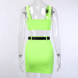 Spaghetti straps sexy skirt 2 two piece set summer women fashion neon green skirts sets party streetwear