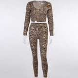 printed fashion tight sexy natural wild sports long sleeves suit