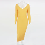 Solid-color knitting sweater Casual long sleeve women's dress Sexy skinny high-elastic dress in stock