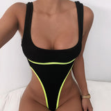 X00294S new 2021 women bodysuits sexy back strap fluorescent strip sports bodysuit