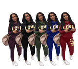 X01931C Plus Size 2 Piece Set Women Outfit LOVE Letter Print High Neck Hoodies Sweatshirt Pants Tracksuit Streetwear Casual Suit