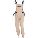 Khaki Rompers Womens Jumpsuit Long Elegant Zipper Pockets Sleeveless Adjusted Strap High Waist Fashion Summer