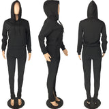 Hoodie split trouser women suit + Solid color movement autumn winter trend women two - piece set