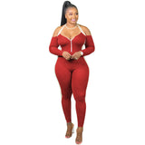 Sexy necktie slim zipper splice pantaloon ladies pencil pants long sleeve jumpsuit sexy casual bodycon