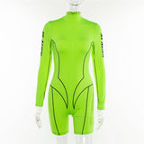 2020 women fashion sportswear skinny playsuit turtleneck full sleeve bodysuit zipper striped letter print slim romper
