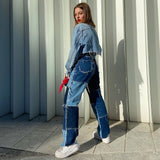 X01369C Fashion 2021 Women High Waist street wear hip hop Straight trousers patchwork design button fly casual female Pants