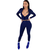 X01664C Phoenix New autumn and winter sexy tight stripe V-neck two piece set women