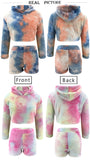 2021 Autumn winter Plush suit hooded jumper tie-dyed flannel short cut suit