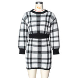 New autumn and winter skirt suit European and American sexy plaid thick sweater wrap hip skirt