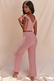 X02047C Fur Two Piece Outfits Sexy Backless Crop Tops Women Outfits Matching Set Top and High Waist Pants Party Clubwear