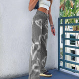 X00923M 2021 New style High-waisted slimming love graffiti print straight tube casual street style jeans in stock