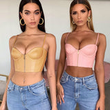 X00012C PU Sleeveless Zip Up Corset Bustier Crop Tops Women 2021 Fashion Underwear Backless Cami Cropped Top Zipper Solid