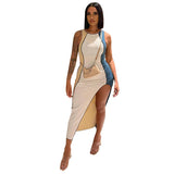 Patchwork Bandage Maxi Dresses For Women Bodycon Night Clubwear Solid Sexy Hot Summer Party Dress