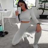 Workout Sportswear Women Sets 2 pcs Leggings Autumn Yoga Pullover Suits Outfit Two Piece Set Fitness Tracksuits