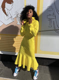 2020 Hot Trim waist and thicken hoodie fishtail dress Casual yellow long sleeve dress plus size in stock