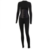 New women's wear fall 2020 Monochrome waist-seal front zipper casual jumpsuit with corset