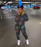 X01144S Stylish digital printed monogram hoodie sports suit